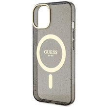 Заредете изображение във визуализатора на галерията – Original Case GUESS hardcase Glitter Gold MagSafe GUHMP14MHCMCGK for Iphone 14 Plus black

