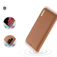 Заредете изображение във визуализатора на галерията – Dux Ducis Hivo Case for Samsung Galaxy S23 Ultra Flip Cover Wallet Stand RFID Blocking Brown
