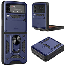Заредете изображение във визуализатора на галерията – Hybrid Armor Camshield case for Samsung Galaxy Z Flip 4 armored case with camera cover blue
