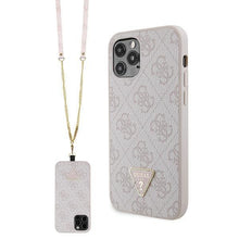 Заредете изображение във визуализатора на галерията – Guess GUHCP12MP4TDSCPP Case for iPhone 12 / 12 Pro - Pink Crossbody 4G Metal Logo
