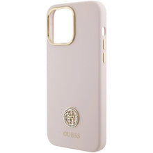 Заредете изображение във визуализатора на галерията – Guess Silicone Logo Strass 4G case for iPhone 15 Pro Max - pink

