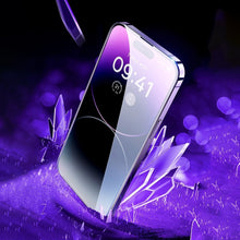 Заредете изображение във визуализатора на галерията – Baseus Full Screen Tempered Glass for iPhone 14 Pro Max with Anti Blue Light Filter and 0.3mm Speaker Cover + Mounting Frame
