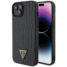 Заредете изображение във визуализатора на галерията – Original Case GUESS Croco Triangle Metal Logo hardcase GUHCP15SPCRTHCK for Iphone 15 black
