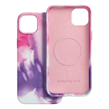 Заредете изображение във визуализатора на галерията – Leather Mag Cover for IPHONE 15 PLUS purple splash
