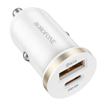 Заредете изображение във визуализатора на галерията – Borofone Car charger BZ22 Scenery - USB + Type C - QC 3.0 PD 30W white

