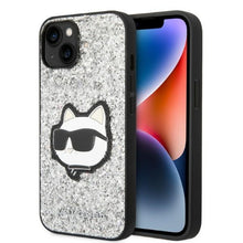Заредете изображение във визуализатора на галерията – Karl Lagerfeld KLHCP14SG2CPS iPhone 14 6.1" silver/silver hardcase Glitter Choupette Patch

