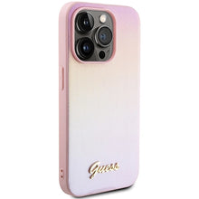 Заредете изображение във визуализатора на галерията – Guess Saffiano Iridescent Script case for iPhone 15 Pro - pink
