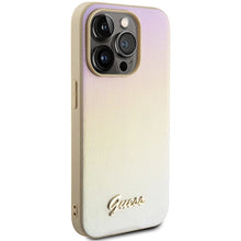 Заредете изображение във визуализатора на галерията – Guess Saffiano Iridescent Script case for iPhone 15 Pro - gold
