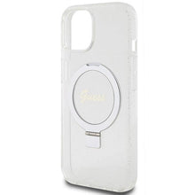 Заредете изображение във визуализатора на галерията – Guess Ring Stand Script Glitter MagSafe case for iPhone 15 / 14 / 13 - transparent
