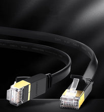 Заредете изображение във визуализатора на галерията – Ugreen Flat Cable Internet Network Cable Ethernet Patchcord RJ45 Cat 7 STP LAN 10 Gbps 10m Black (NW106 11265)
