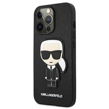 Заредете изображение във визуализатора на галерията – Karl Lagerfeld KLHCP13XOKPK iPhone 13 Pro Max 6,7" czarny/black hardcase Saffiano Ikonik Karl`s Patch
