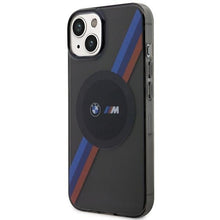 Заредете изображение във визуализатора на галерията – Case BMW BMHMP14SHDTK iPhone 14 6.1" grey/grey Tricolor Stripes MagSafe
