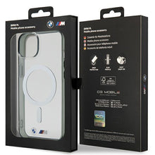 Заредете изображение във визуализатора на галерията – BMW BMHMP14SHCRS iPhone 14 6.1" case transparent hardcase Silver Ring MagSafe
