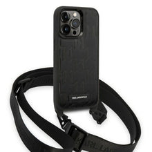 Заредете изображение във визуализатора на галерията – Karl Lagerfeld KLHCP14LSTMMK iPhone 14 Pro 6.1" hardcase black/black Monogram Plaque Logo Strap

