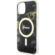 Заредете изображение във визуализатора на галерията – Original Case GUESS hardcase Golden Marble MagSafe GUHMP14MHTMRSK for Iphone 14 Plus black
