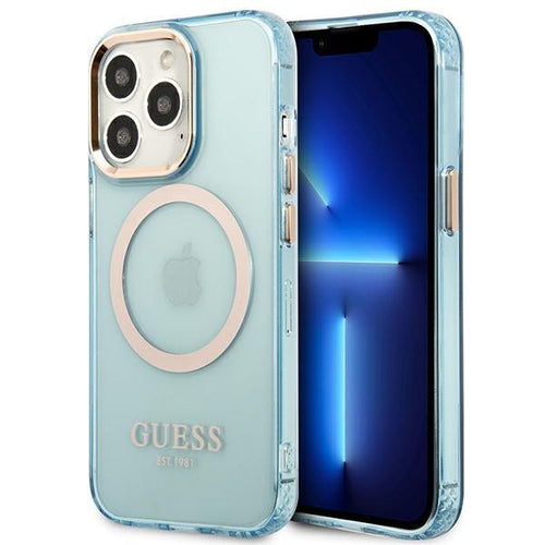 Guess GUHMP13XHTCMB iPhone 13 Pro Max 6.7" blue/blue hard case Gold Outline Translucent MagSafe