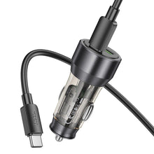 Заредете изображение във визуализатора на галерията – HOCO car charger USB QC 18W + Type C 25W + cabel Type C to Type C PD43W NZ12A transparent black

