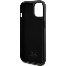 Заредете изображение във визуализатора на галерията – Karl Lagerfeld Rhinestone Logo Metal Plate case for iPhone 15 - black
