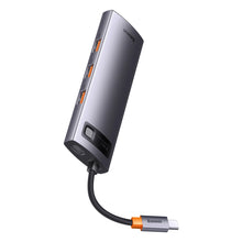 Заредете изображение във визуализатора на галерията – HUB 8in1 Baseus StarJoy USB-C to USB-C PD / 3x USB-A / HDMI / RJ-45 / SD TF - gray

