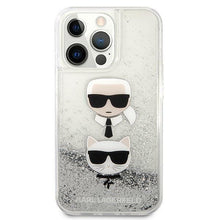 Заредете изображение във визуализатора на галерията – Karl Lagerfeld KLHCP13LKICGLS iPhone 13 Pro / 13 6,1" srebrny/silver hardcase Liquid Glitter Karl&amp;Choupette Head
