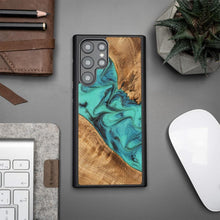 Заредете изображение във визуализатора на галерията – Wood and Resin Case for Samsung Galaxy S22 Ultra Bewood Unique Turquoise - Turquoise Black
