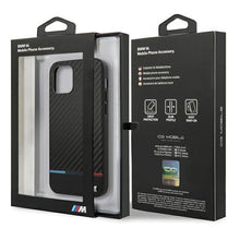 Заредете изображение във визуализатора на галерията – Etui BMW BMHCP12SPUCARTCBK iPhone 12 mini 5,4" czarny/black hardcase M Collection PU Carbon Stripe
