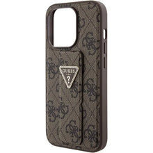 Заредете изображение във визуализатора на галерията – Guess Grip Stand 4G Triangle Strass case for iPhone 15 Pro Max - brown
