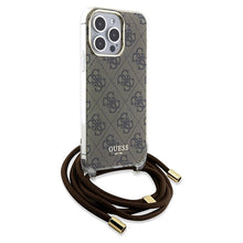 Заредете изображение във визуализатора на галерията – Original faceplate case GUESS GUHCP15XHC4SEW for iPhone 15 Pro Max (Crossbody Cord 4G Print / brown)
