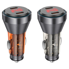 HOCO car charger 2 x Type C 30W with digital display PD60W NZ12C transparent orange