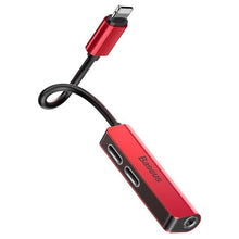 Заредете изображение във визуализатора на галерията – Baseus adapter hf from apple lightning 8-pin to 2x apple lightning 8-pin + jack 3,5mm l52 call52-91 red-black - TopMag
