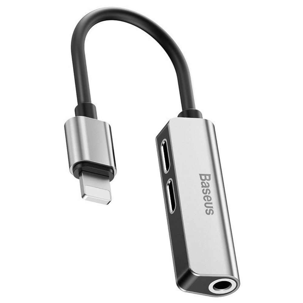 Baseus adapter hf from for apple lightning 8-pin to 2x apple lightning 8-pin + jack 3,5mm l52 call52-s1 silver-black - TopMag
