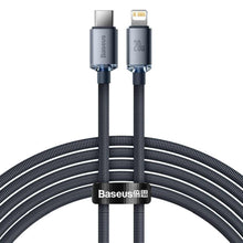 Заредете изображение във визуализатора на галерията – Baseus cable type c to apple lightning 8-pin pd20w power delivery crystal shine fast charging cajy000301 2m black - TopMag
