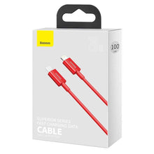 Заредете изображение във визуализатора на галерията – Baseus cable type c to apple lightning 8-pin pd20w power delivery superior series catlys-a09 1m red - TopMag

