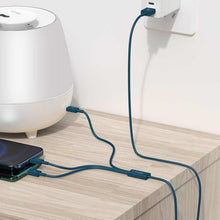 Заредете изображение във визуализатора на галерията – Baseus cable usb 3in1 (to apple lightning 8-pin + type c + micro) 3,5a superior camltys-03 1,5m blue - TopMag
