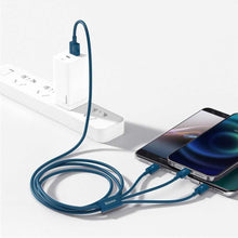 Заредете изображение във визуализатора на галерията – Baseus cable usb 3in1 (to apple lightning 8-pin + type c + micro) 3,5a superior camltys-03 1,5m blue - TopMag
