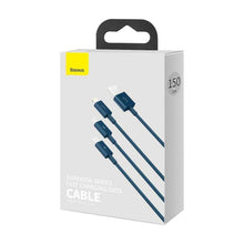 Заредете изображение във визуализатора на галерията – Baseus cable usb 3in1 (to apple lightning 8-pin + type c + micro) 3,5a superior camltys-03 1,5m blue - TopMag
