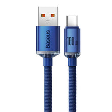 Заредете изображение във визуализатора на галерията – Baseus cable usb to type c pd100w power delivery cristal shine cajy000403 1,2 blue - TopMag

