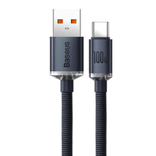 Заредете изображение във визуализатора на галерията – Baseus cable usb to type c pd100w power delivery fast charging crystal shine cajy000501 2m black - TopMag
