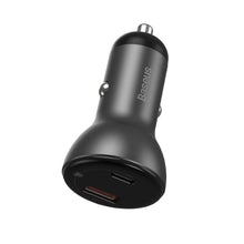 Заредете изображение във визуализатора на галерията – Baseus car charer 2x usb quick charger qc4.0 5a 45w digital display pps gray ccbx-c0g - TopMag
