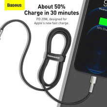 Заредете изображение във визуализатора на галерията – Baseus кабел type c for apple lightning 8-pin pd20w power delivery cafule metal cable catljk-a01 1 meter черен - TopMag
