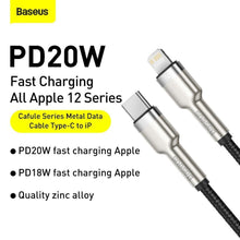 Заредете изображение във визуализатора на галерията – Baseus кабел type c for apple lightning 8-pin pd20w power delivery cafule metal cable catljk-a01 1 meter черен - TopMag
