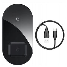 Заредете изображение във визуализатора на галерията – Baseus simple 2in1 wireless charger 18w max for phones+pods qi black wxjk-01 - TopMag
