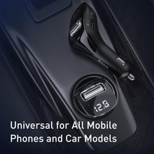 Заредете изображение във визуализатора на галерията – Baseus transmiter fm bluetooth mp3 aux tf streamer f40 + car charger 2x usb 2a 15w black ccf40-01 - TopMag
