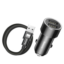 Заредете изображение във визуализатора на галерията – Baseusâ small screw 3.4a dual-usb car charging with type c кабел set black tzxld-a01/bsc-c15n - TopMag
