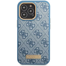 Заредете изображение във визуализатора на галерията – Guess 4G Logo Plate MagSafe case for iPhone 14 Pro Max - blue
