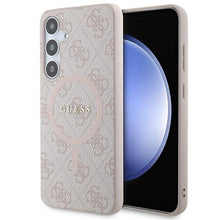 Заредете изображение във визуализатора на галерията – Guess 4G Collection Leather Metal Logo MagSafe case for Samsung Galaxy S24+ - pink
