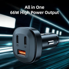 Заредете изображение във визуализатора на галерията – Acefast car charger usb a + 2 x typ c qc4.0 pd66w pps afc fcp b3 black
