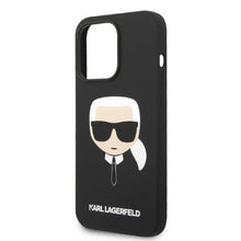 Заредете изображение във визуализатора на галерията – Original Pouch KARL LAGERFELD Silicone Karl`s Head Magsafe KLHMP14XSLKHBK  for Iphone 14 Pro Max Black
