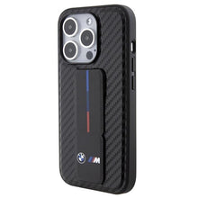 Заредете изображение във визуализатора на галерията – BMW Grip Stand Smooth &amp; Carbon case for iPhone 15 Pro - black
