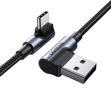 Заредете изображение във визуализатора на галерията – Ugreen 90° angled cable USB C - USB 2.0 480Mbps 3A 3m black (US176)
